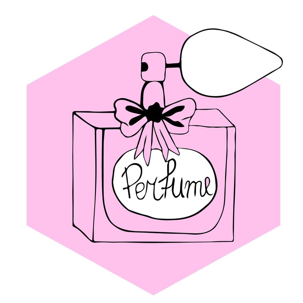 single element is beautiful square perfume bottle with bow and spray bottle, in vintage style. vector