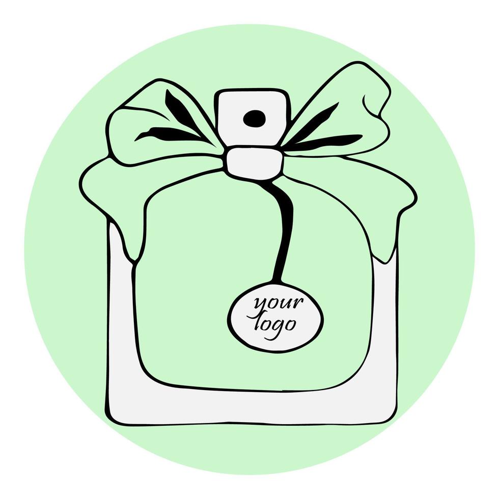 single element is an open square perfume bottle with bow and your logo, in trendy style. vector