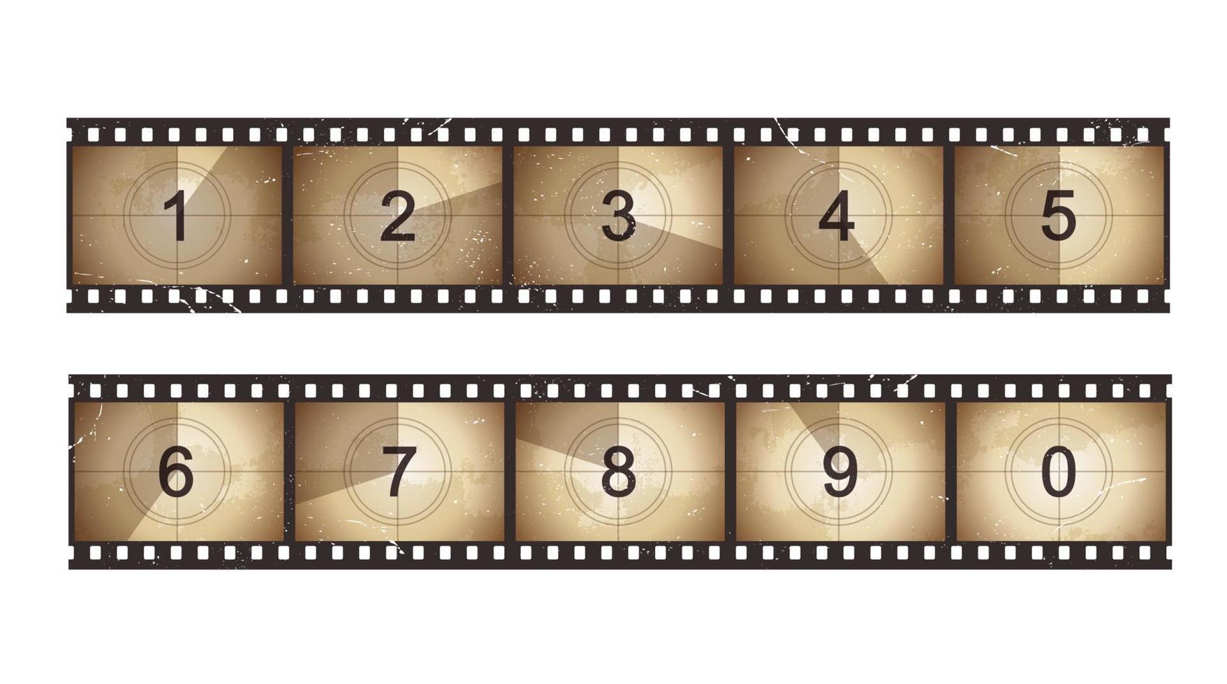 Movie countdown old grunge film strip vector