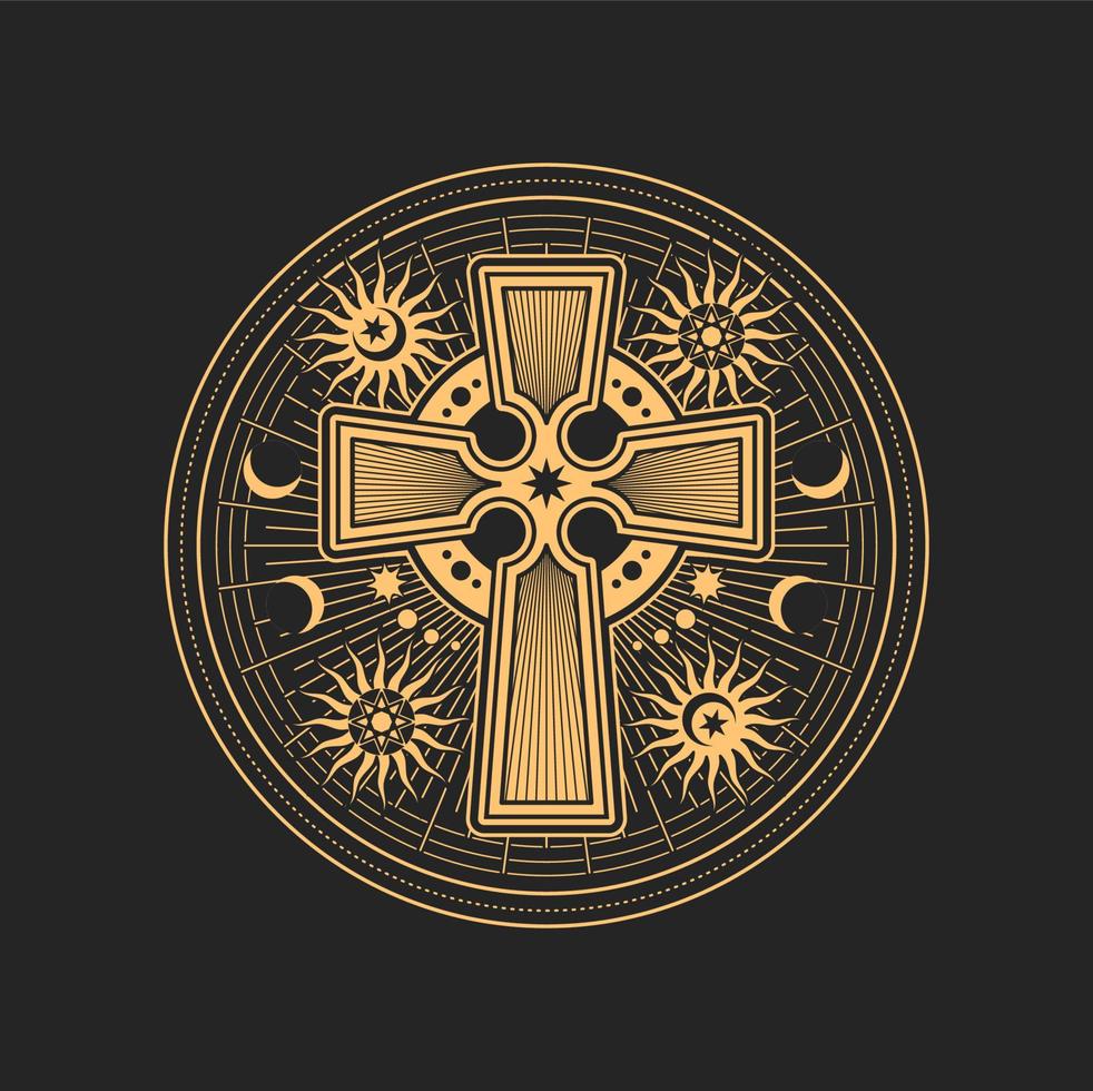 Mason sign with Egypt cross, occult tarot sign vector