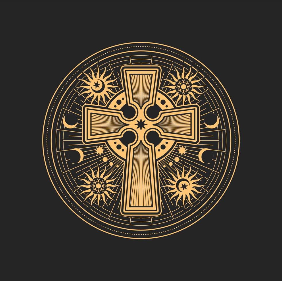 Mason sign with Egypt cross, occult tarot sign vector