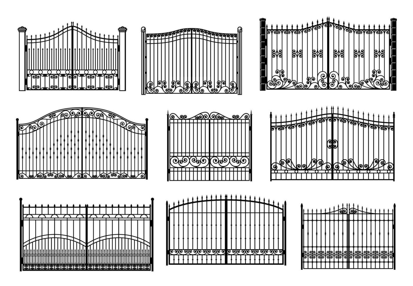 Iron gate and entrance metal fence steel barriers vector