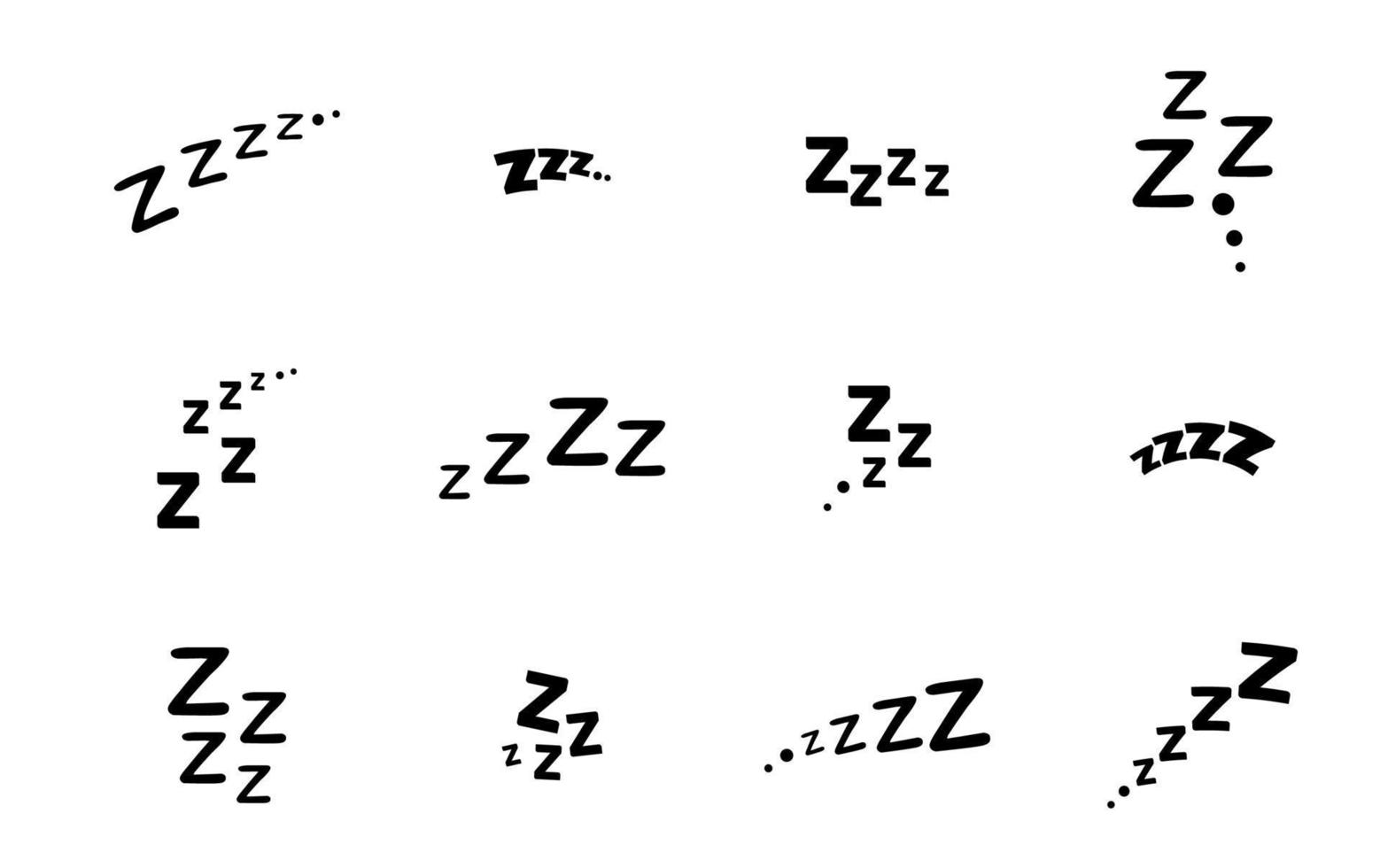 zzz zzzz cama dormir ronquido iconos, snooze siesta z sonido vector