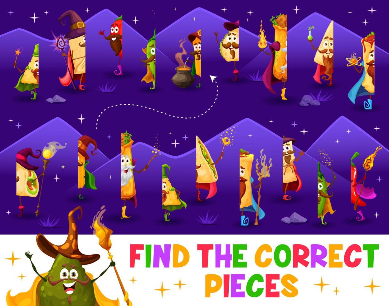 Find the correct piece of cartoon tex mex wizards vector