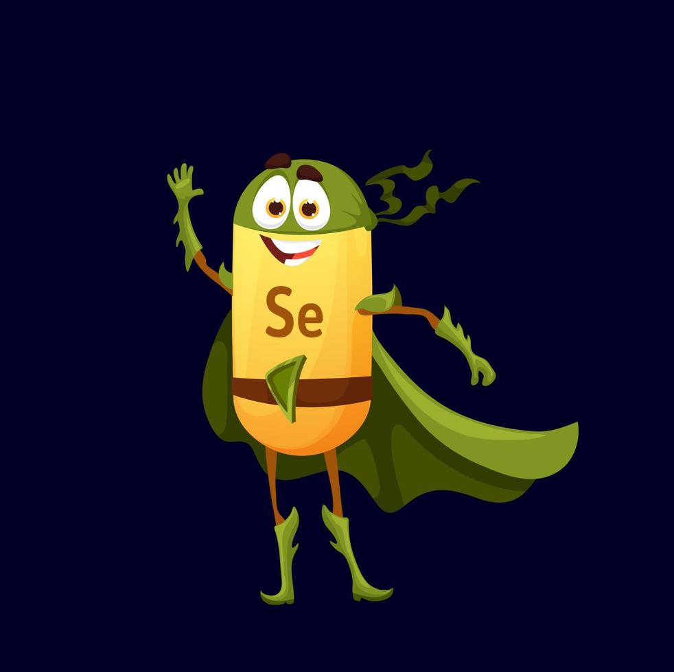 Cartoon selenium superhero micronutrient character vector