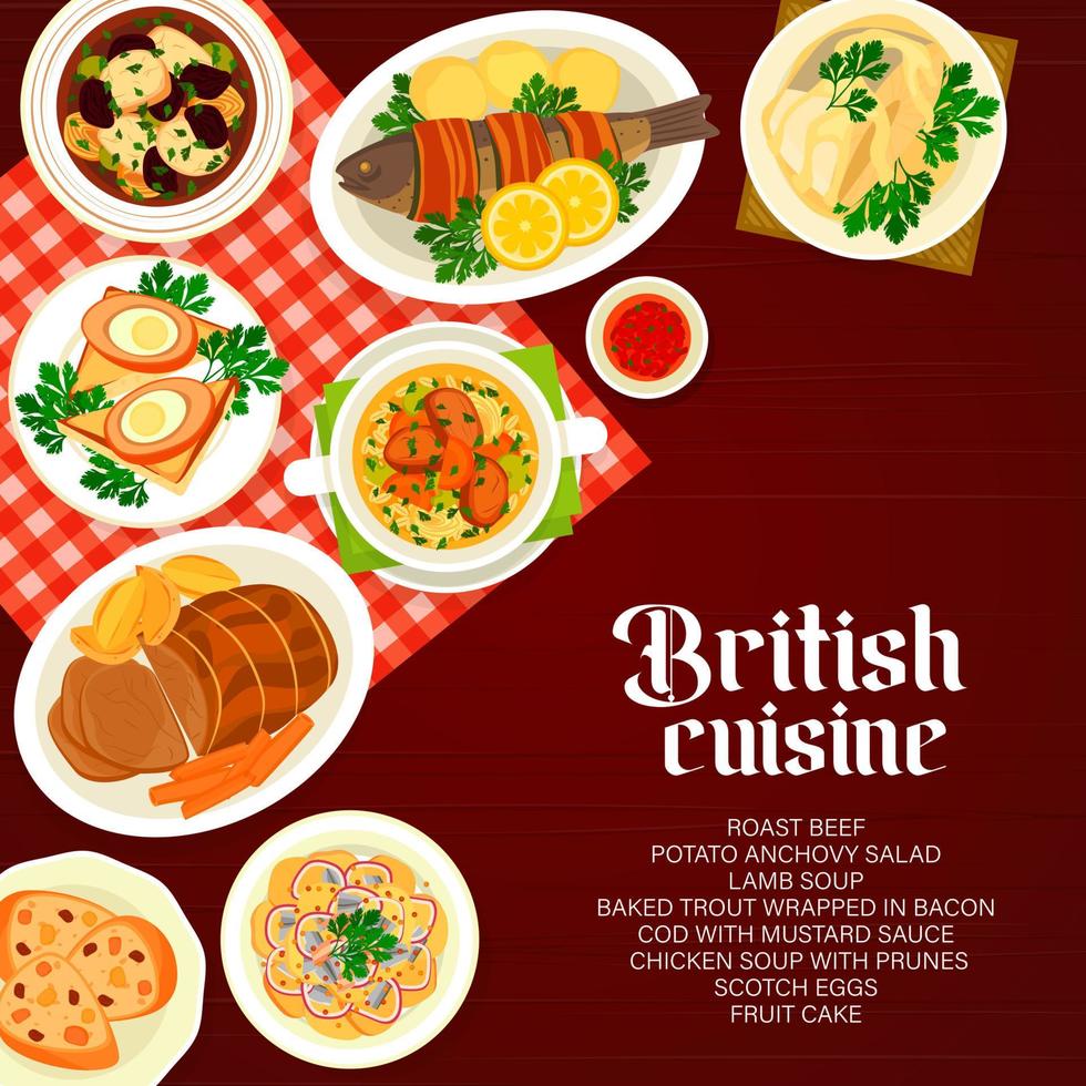 portada de menú de platos de restaurante de cocina británica vector