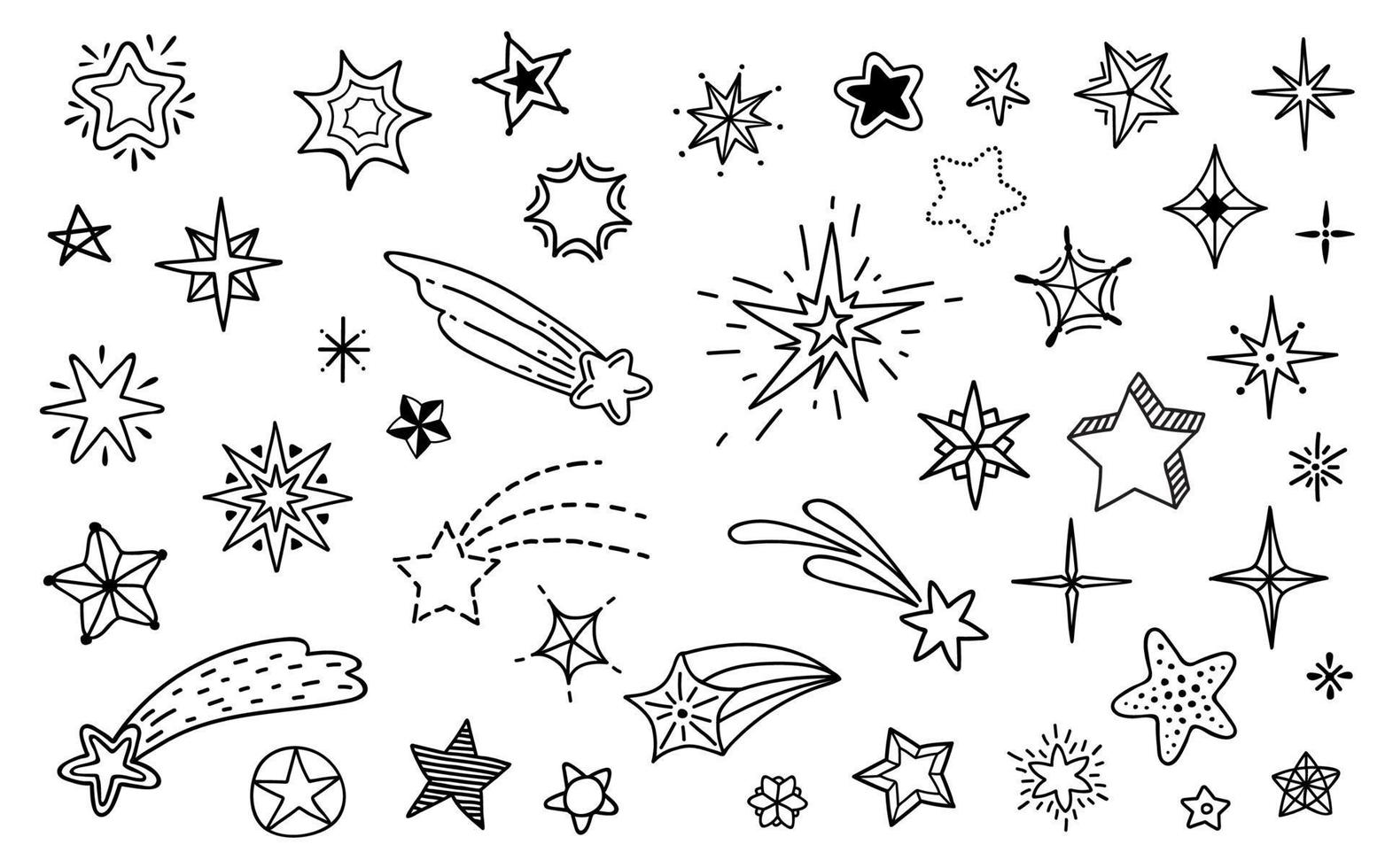 Doodle stars sketch, hand drawn line starry sky vector