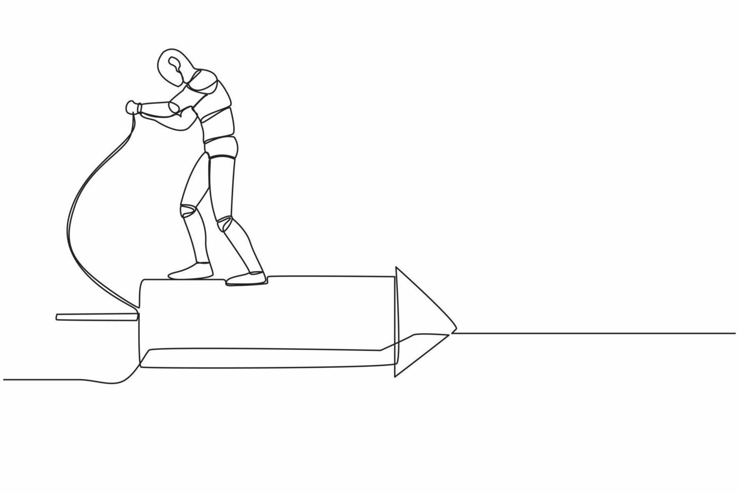 Single one line drawing robot standing on the firework rocket and ignite it  to boost machine learning process. Modern robotic artificial intelligence.  Continuous line draw design vector illustration 11153579 Vector Art at