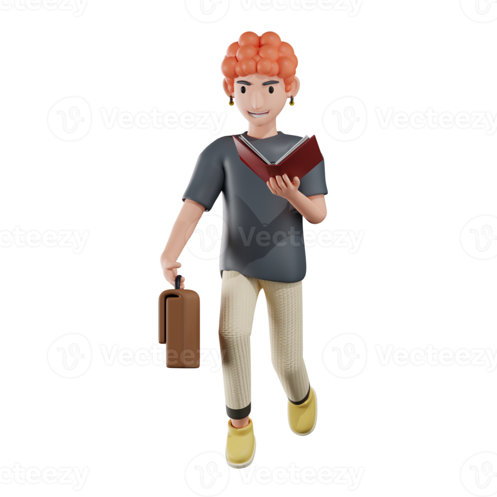 Boy Wih Bag Character 3D Illustrations png