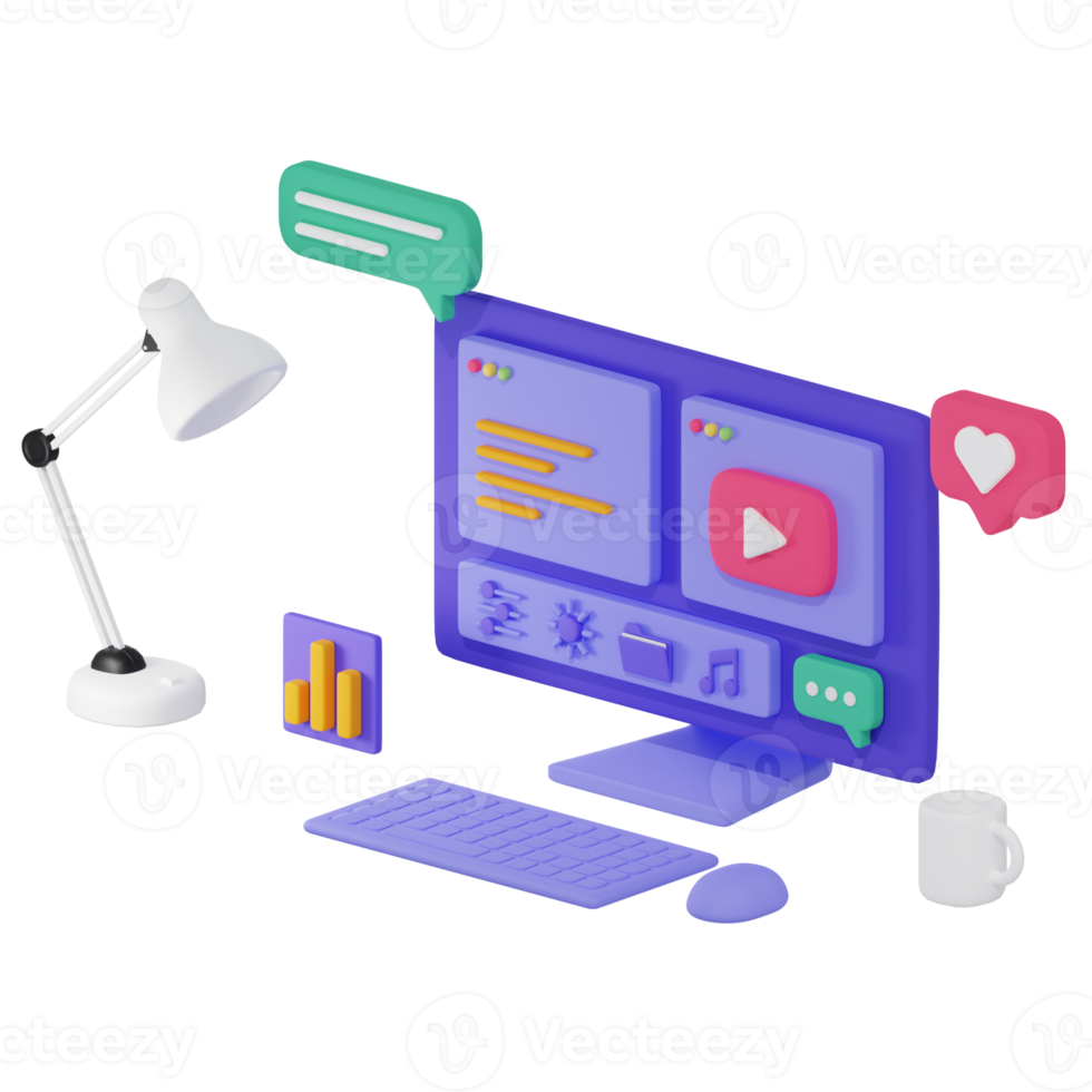 ilustrações 3d de interface de computador pessoal png