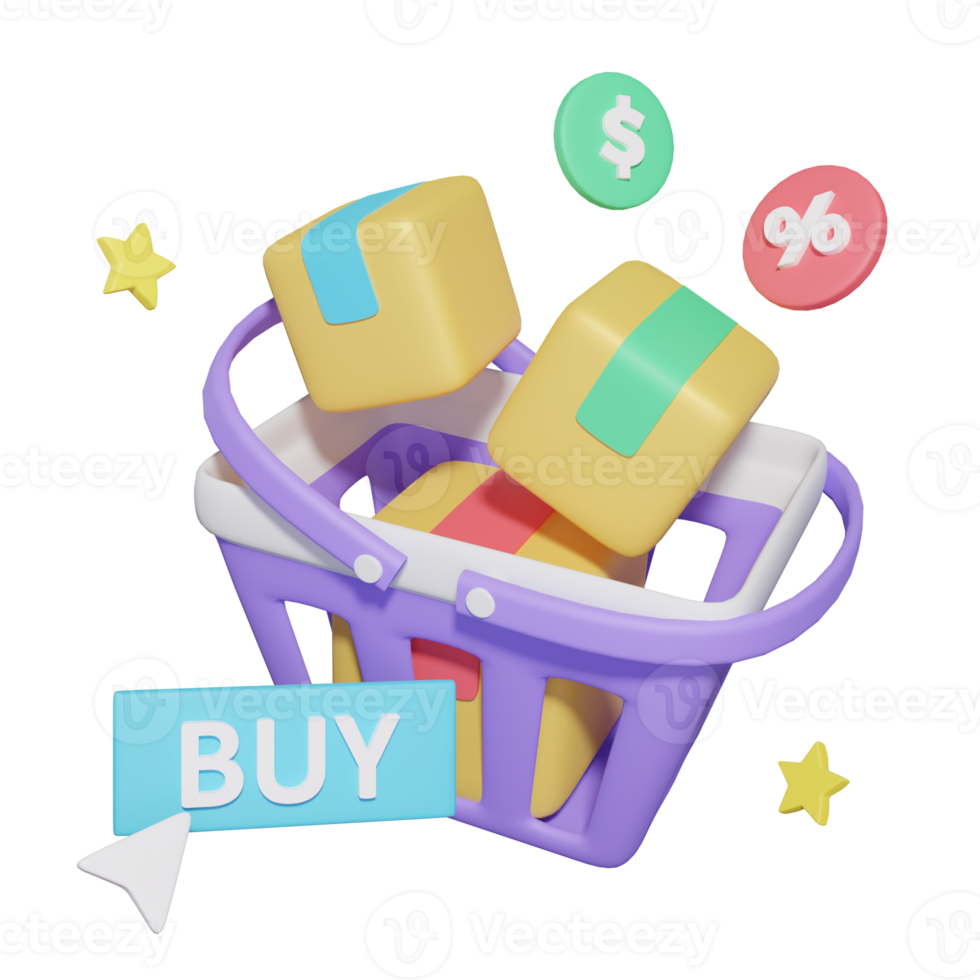 Shopping Basket E Commerce 3D Illustrations png