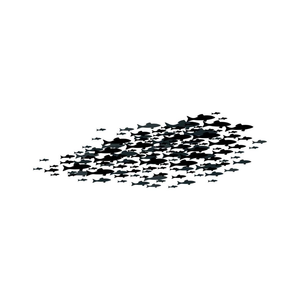 Fish school or shoal silhouette, plenty small cod vector