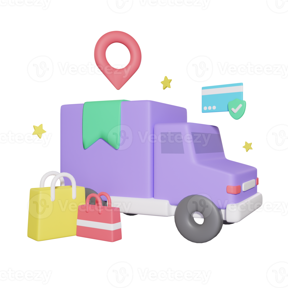 Ilustraciones de delivery car e commerce 3d png