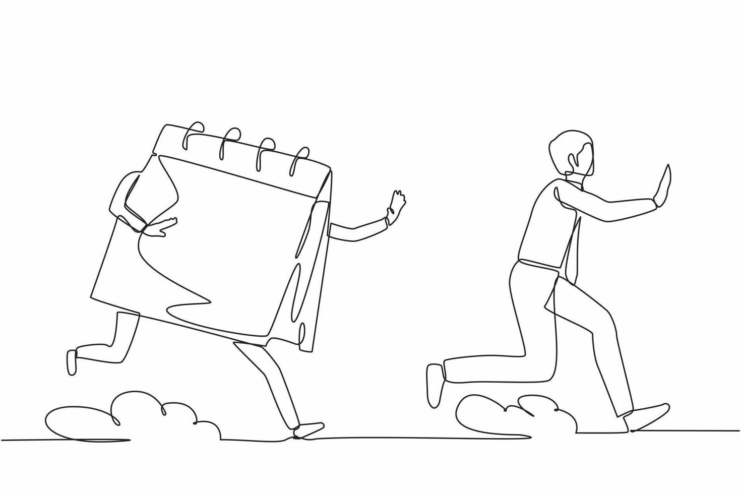 Single continuous line drawing stressed businessman being chased by  calendar. Office worker chased by work deadlines, project schedule.  Minimalism metaphor. One line graphic design vector illustration 11154055  Vector Art at Vecteezy