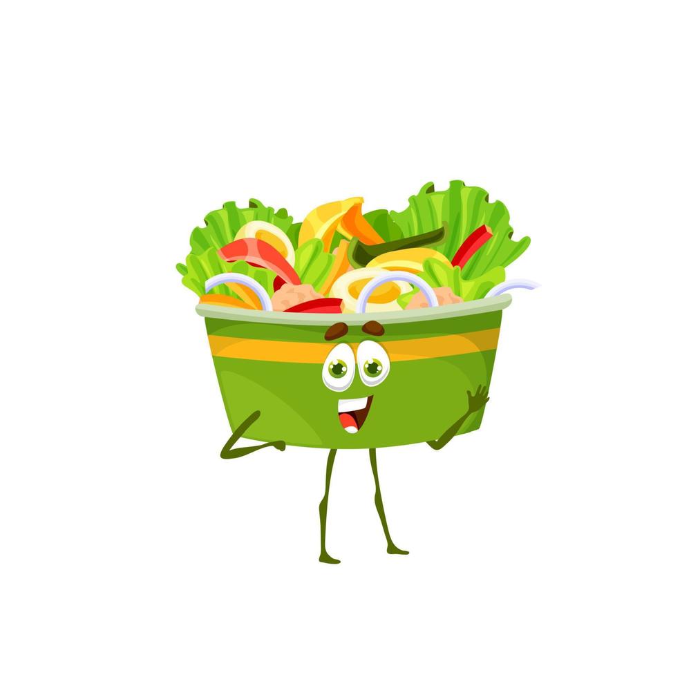 Cartoon caesar salad box character, fresh food vector