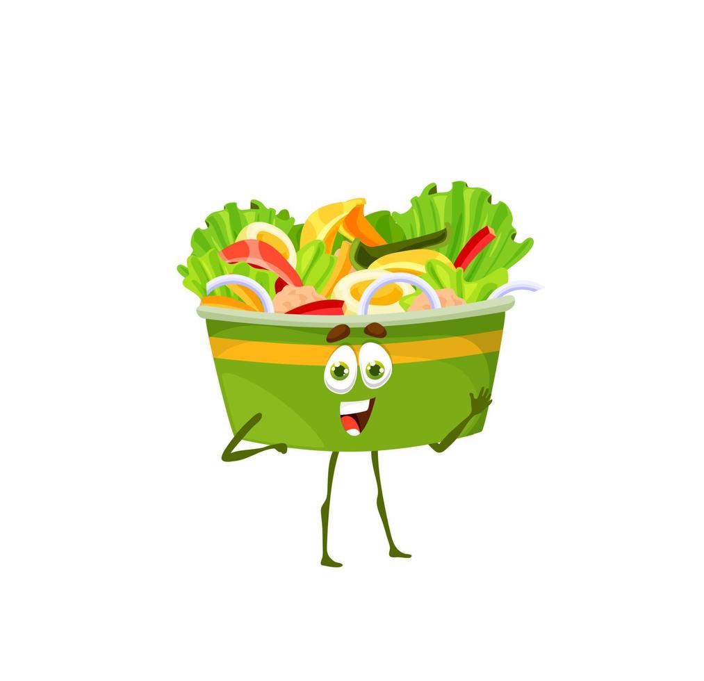 personaje de caja de ensalada césar de dibujos animados, comida fresca vector