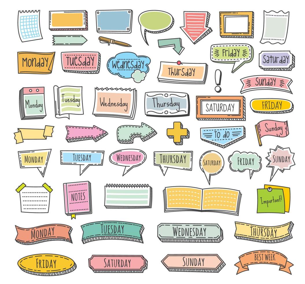 Bullet journal, doodle frames for diary calendar vector