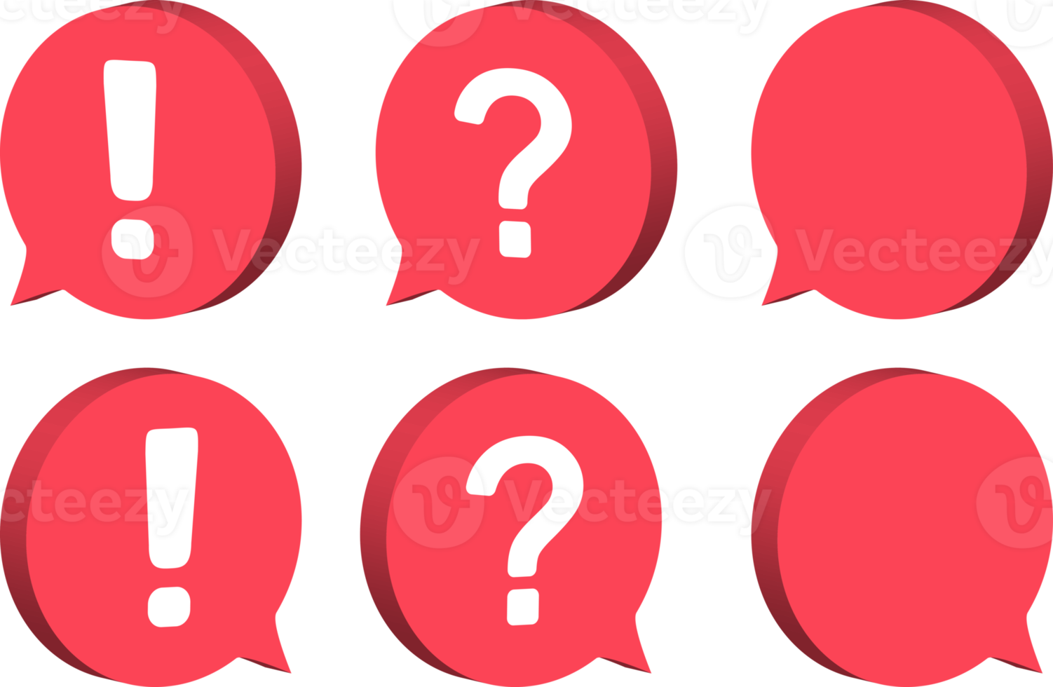 3d style of exclamation question mark and empty inside the different colors chat bubble png