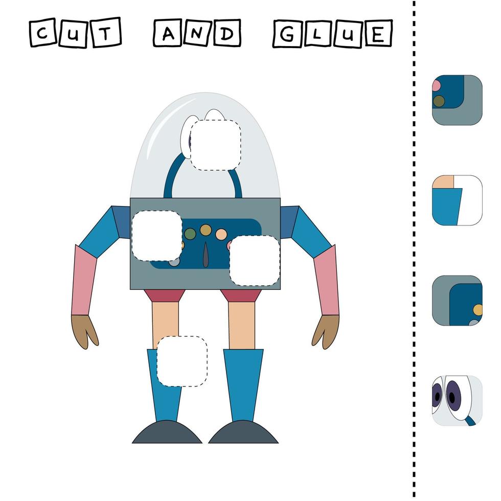 Cut out and glue roobot. Educational game for children. Vector template.