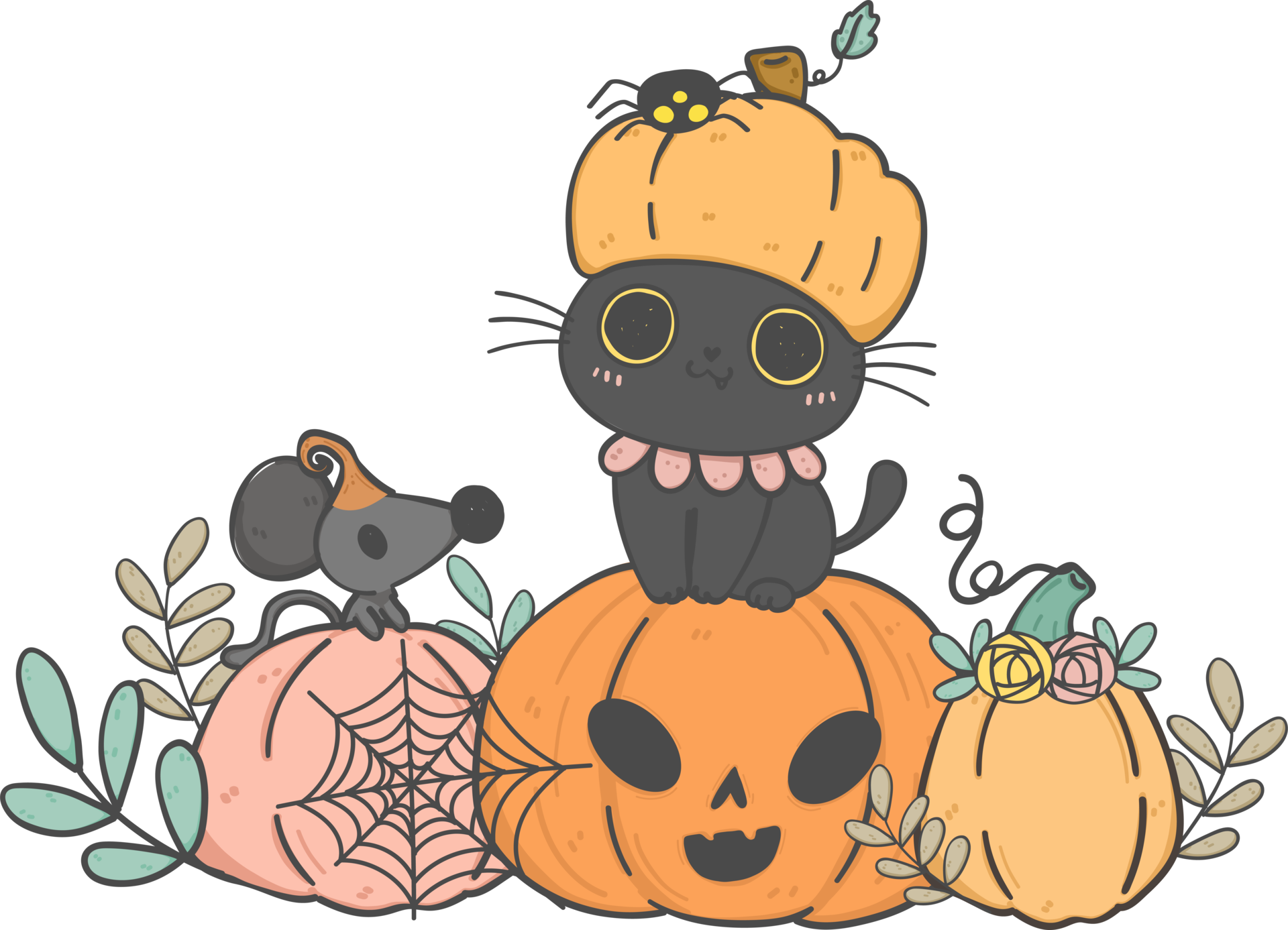 desenho de desenho animado de gato fofo halloween doodle conjunto de desenho  vetorial página para colorir 3352320 Vetor no Vecteezy