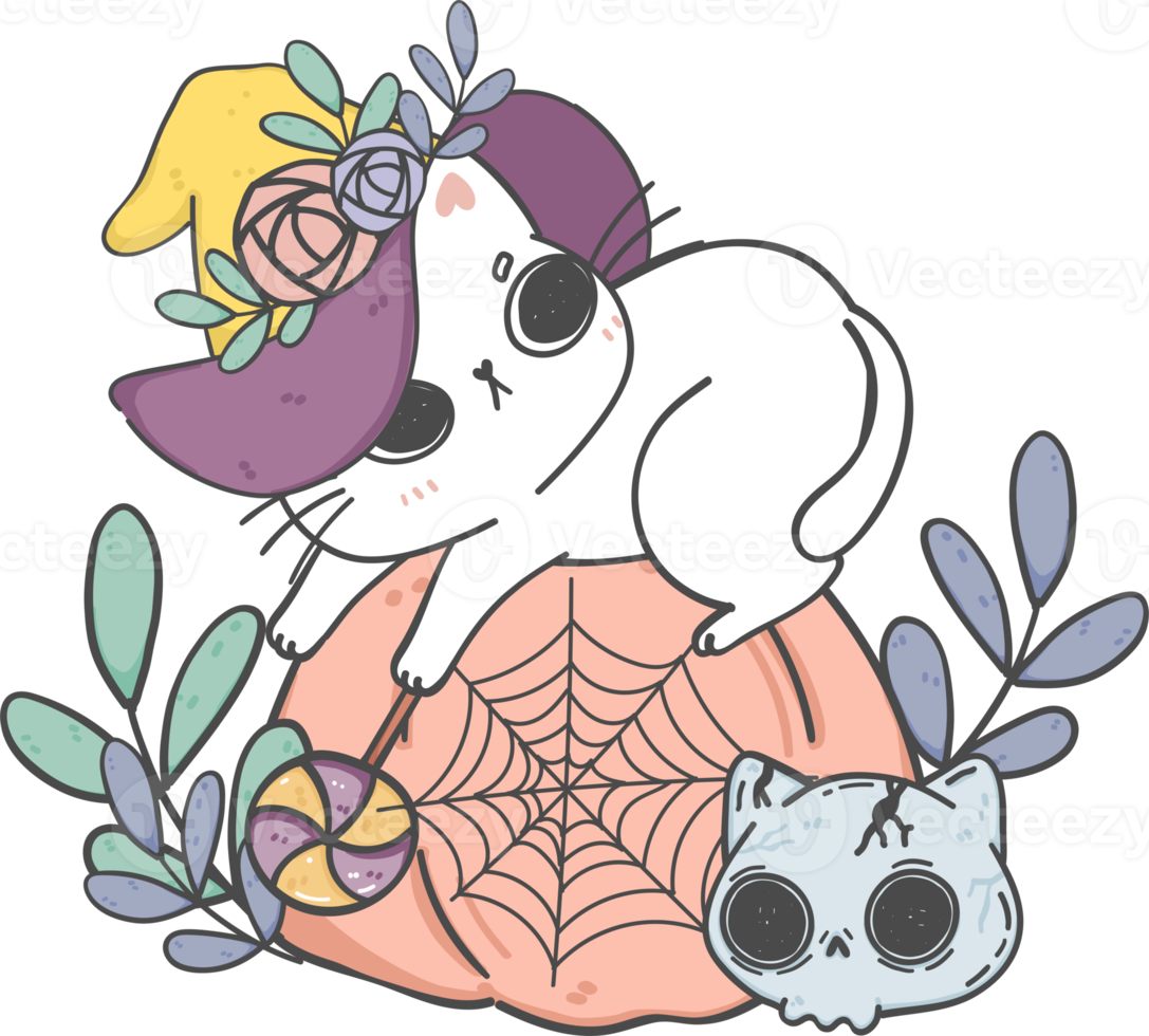 cute Halloween kitten cat in costume cartoon animal doodle png
