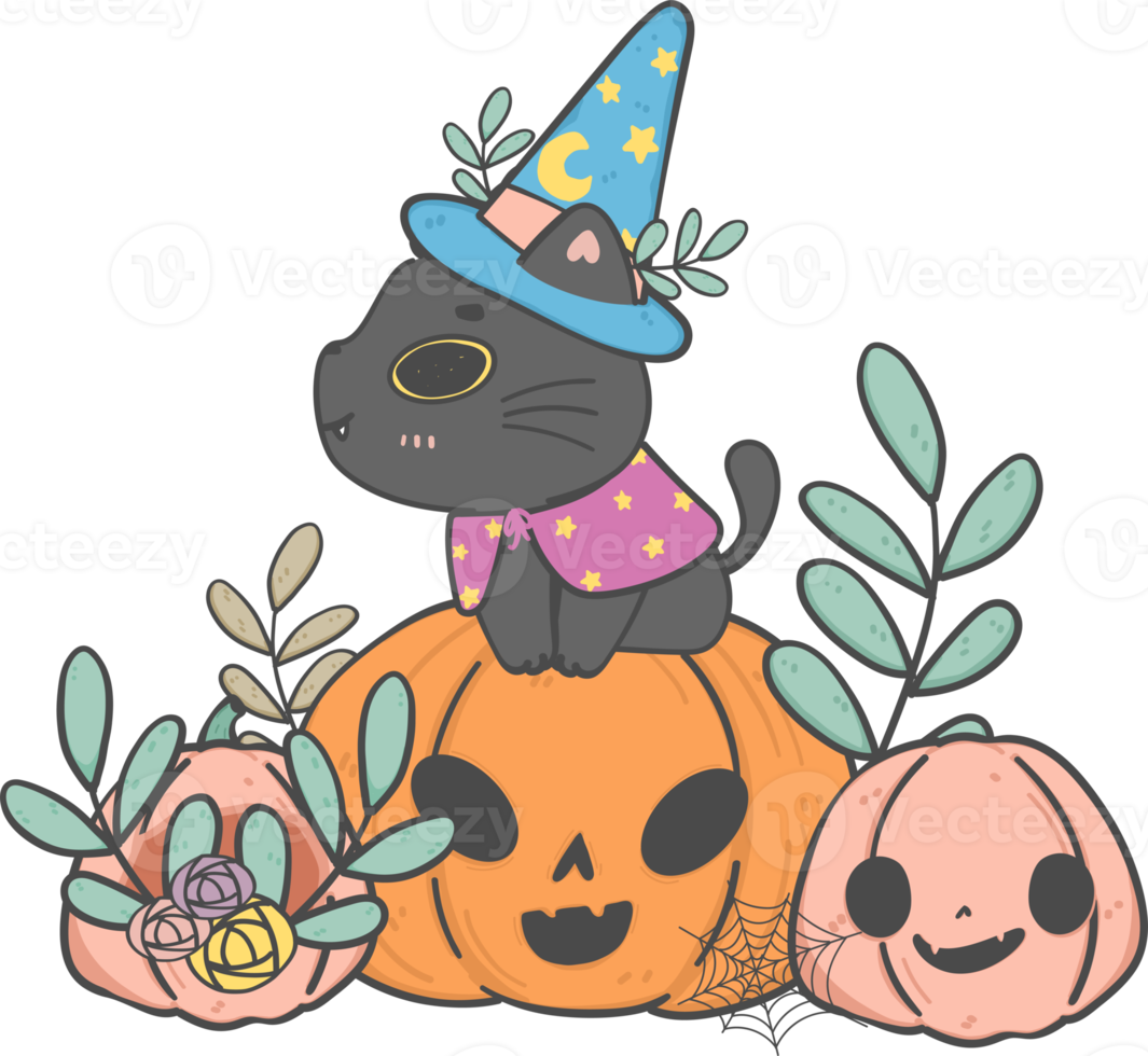 söt halloween kattunge katt i kostym tecknad serie djur- klotter png