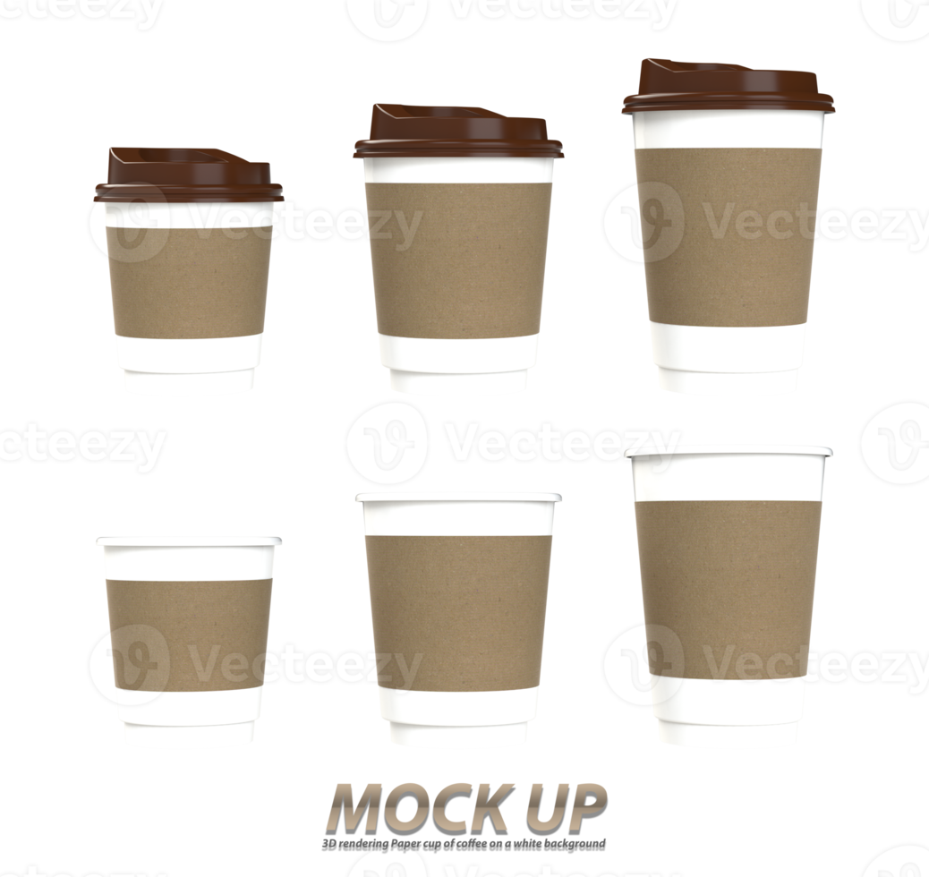 3D rendering Paper cup of coffee on a white background png