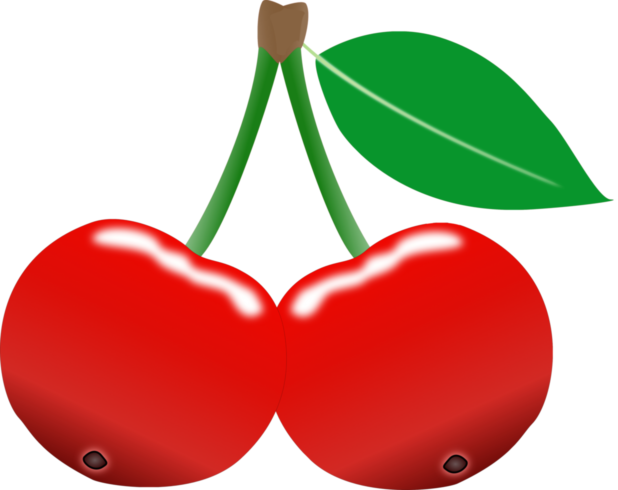 Red cherry illustration with green leaf on transparent background. png