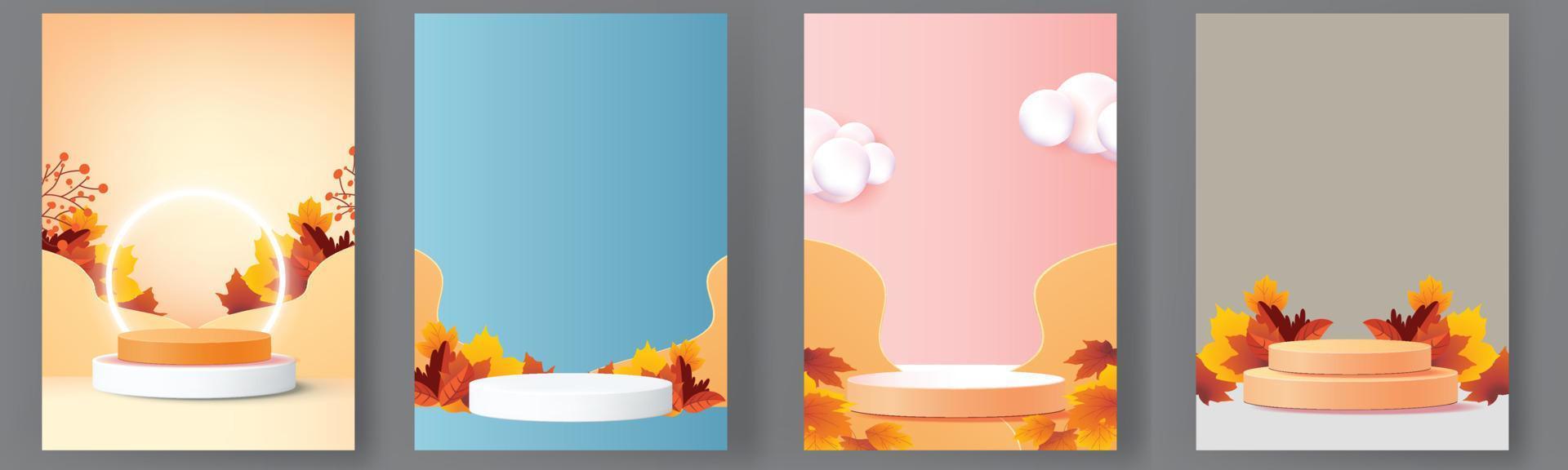 podium stage autumn season paper art colorful for show banner sale vector