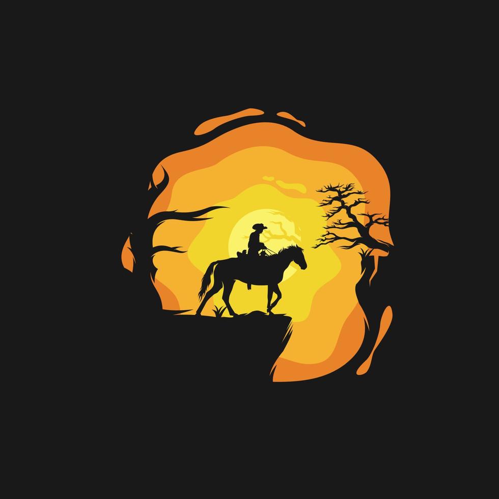 A man riding a horse on a cliff logo vector