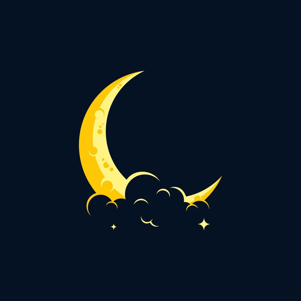 elegant crescent moon and star logo design vector