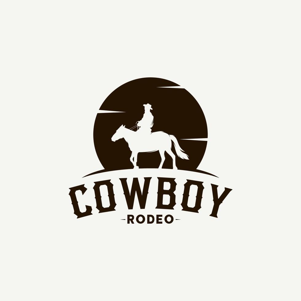 Vintage Retro Cowboy Riding Horse Silhouette logo design illustration vector