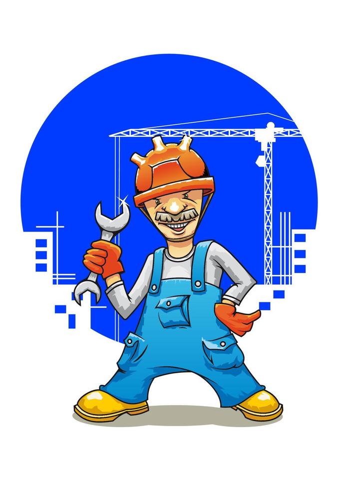 Funny smiling builder character vector