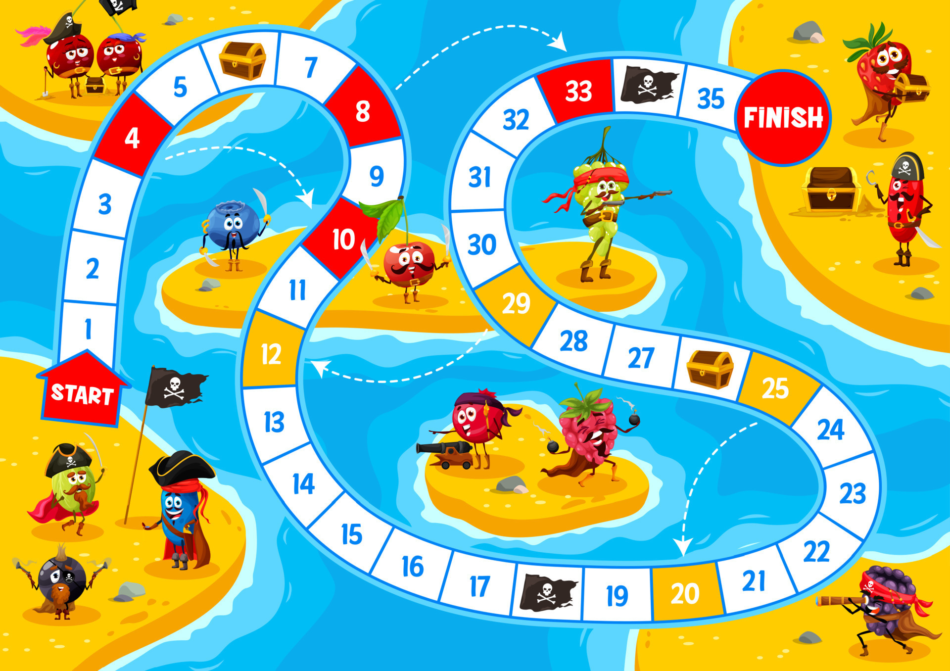 Step Board Game Cartoon Berry Pirates On Island 11154393 Vector Art At 