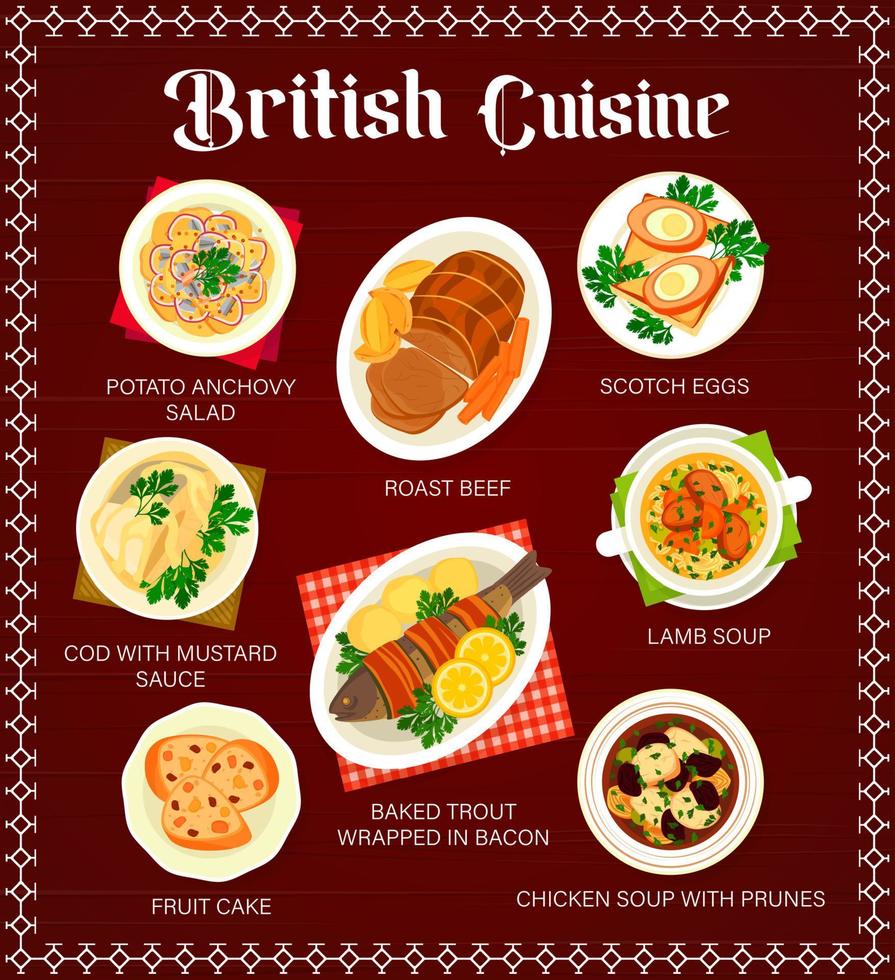 diseño de página de vector de menú de comidas de cocina británica