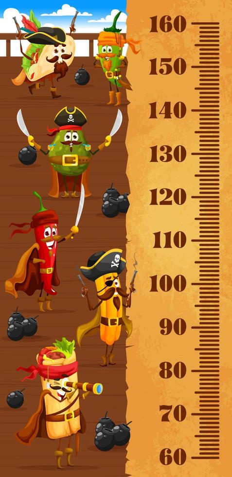 tabla de estatura para niños con piratas de comida mexicana vector