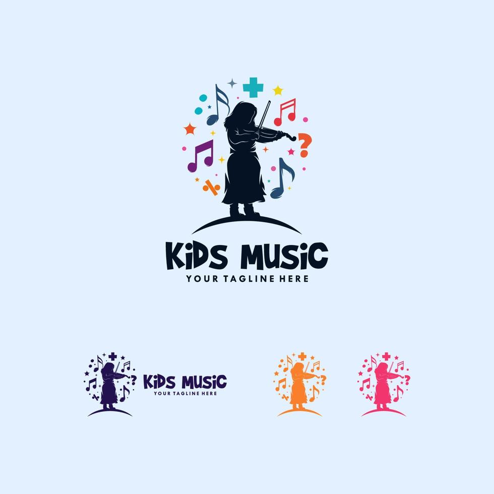 Colorful kids playing music logo design vector