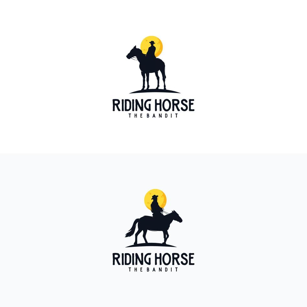 vaquero caballo jinete silueta vintage emblema vector