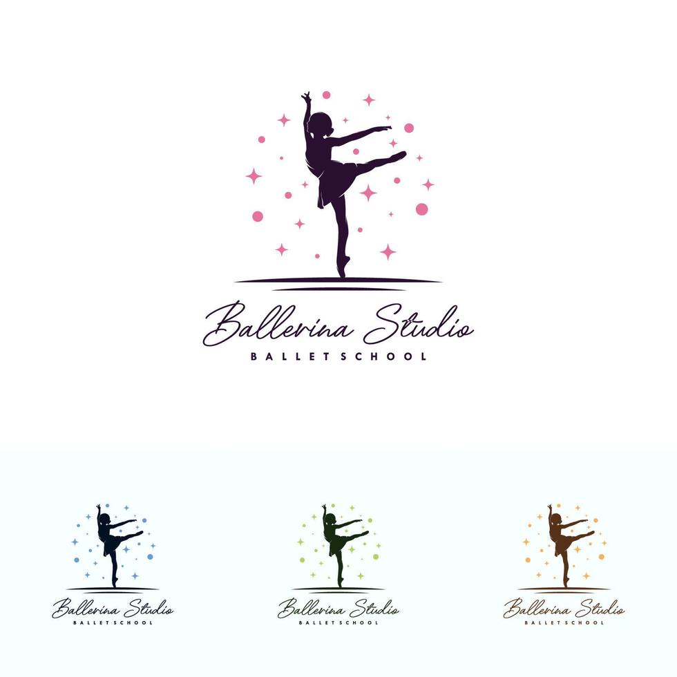 bailarina en la plantilla de diseño del logotipo de estrellas vector