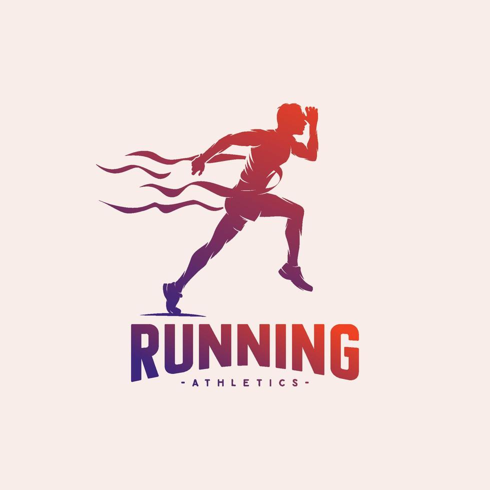 logotipo de silueta de hombre corriendo con cinta de acabado vector