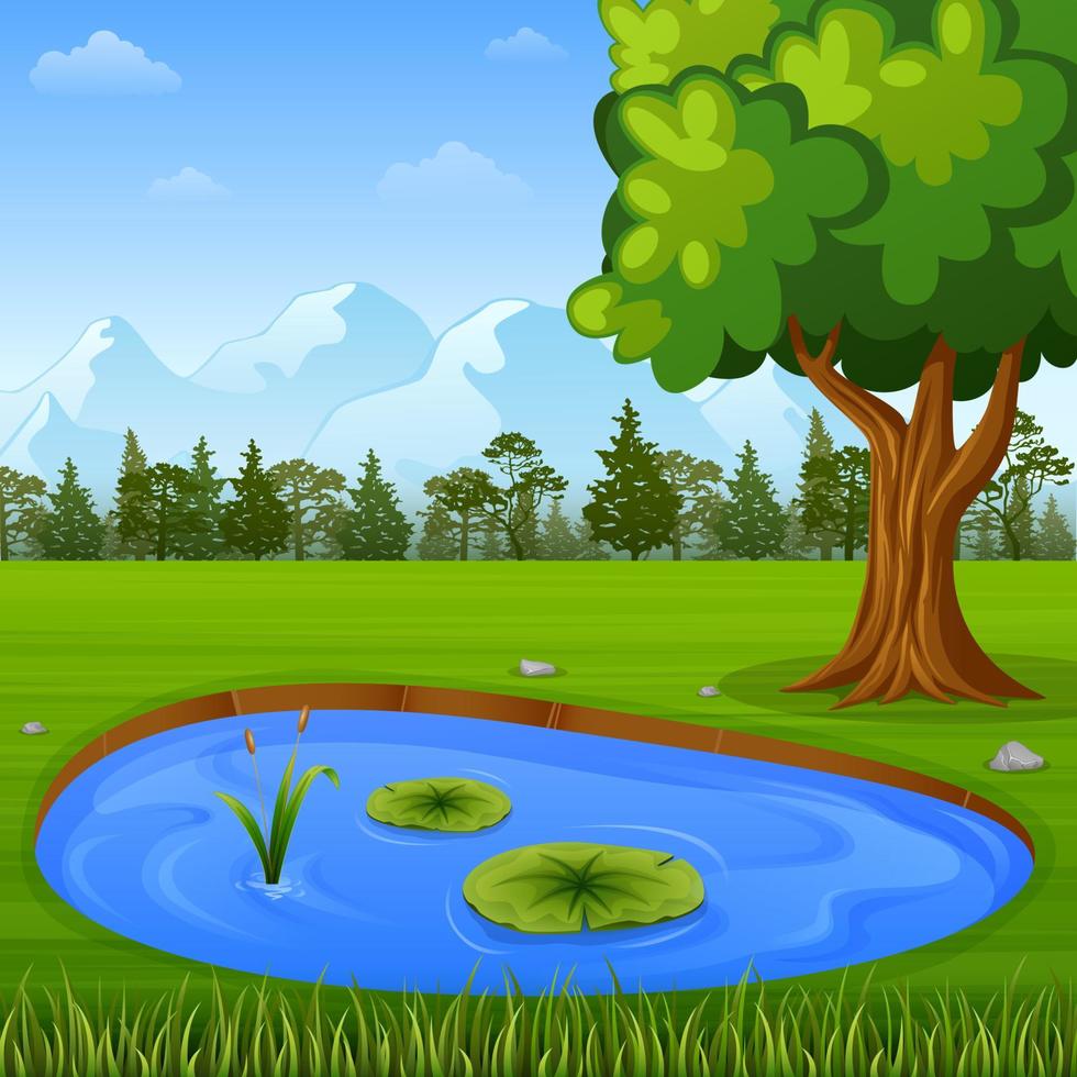 paisaje verde con montañas y árboles vector