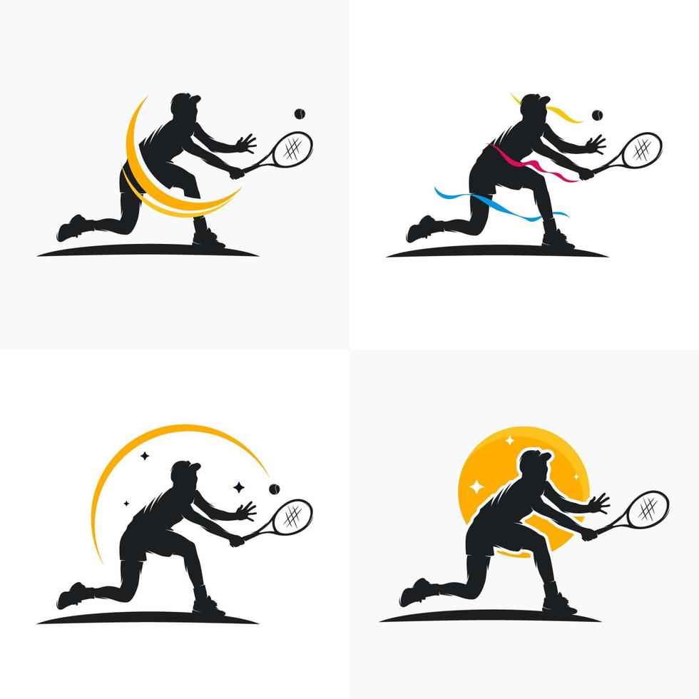Set of tennis player stylized vector silhouette