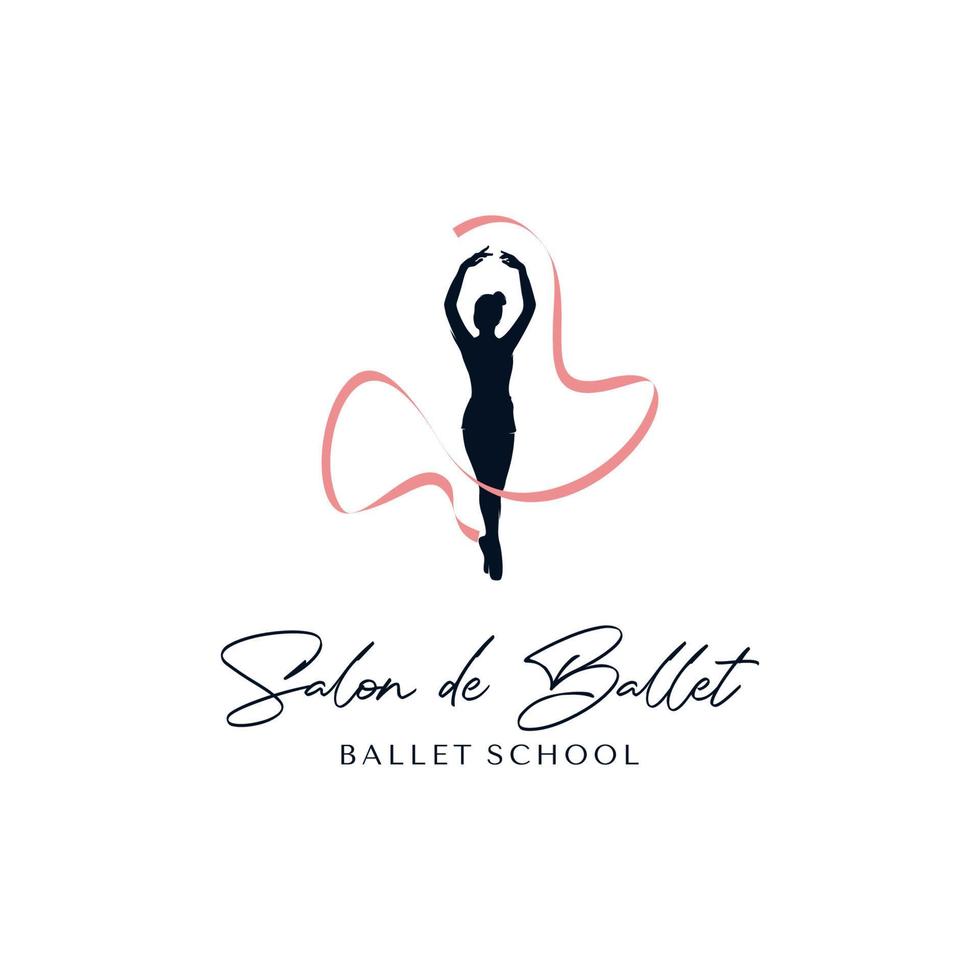 Ballerina with pink ribbon logo design template vector