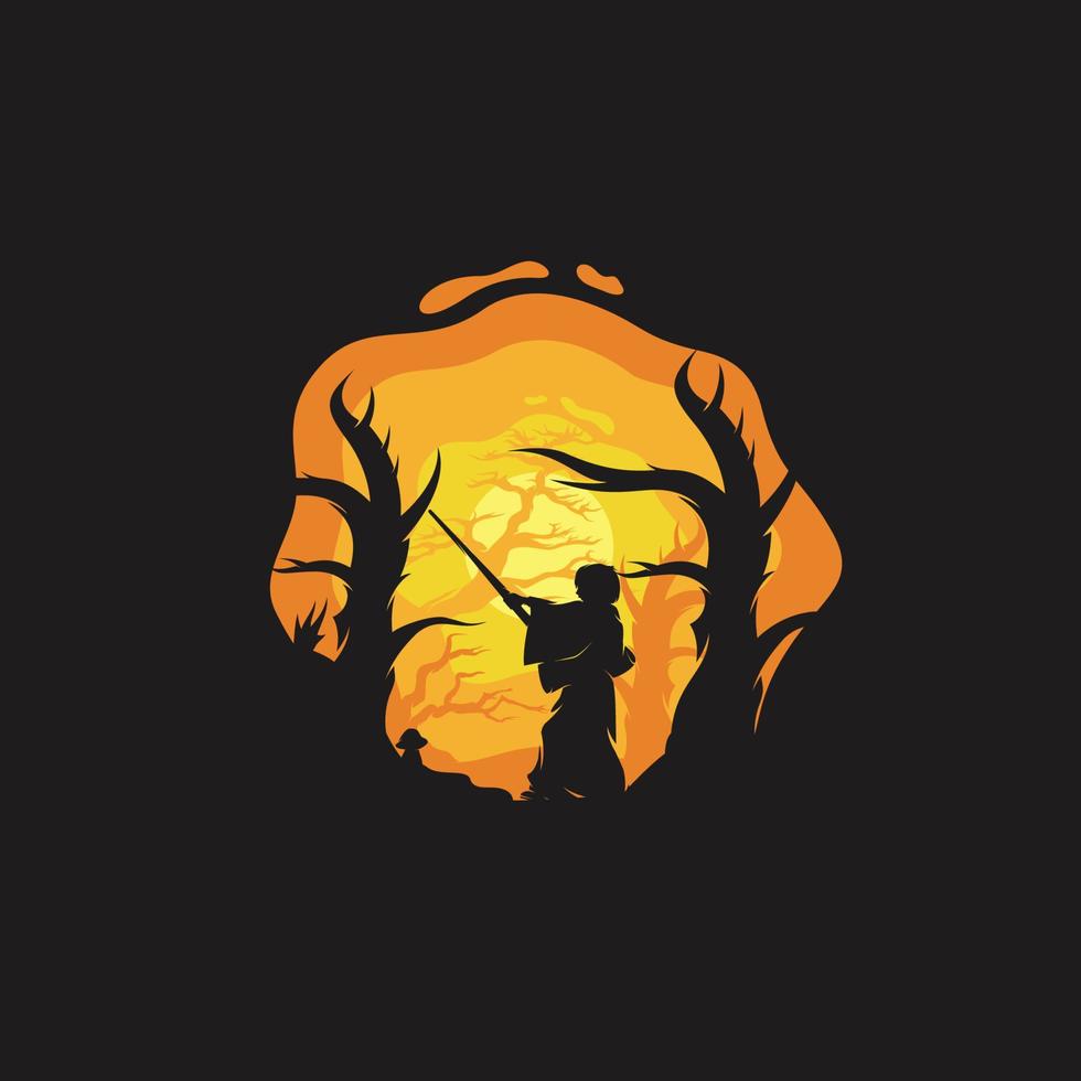 A little ninja in the night forest logo vector