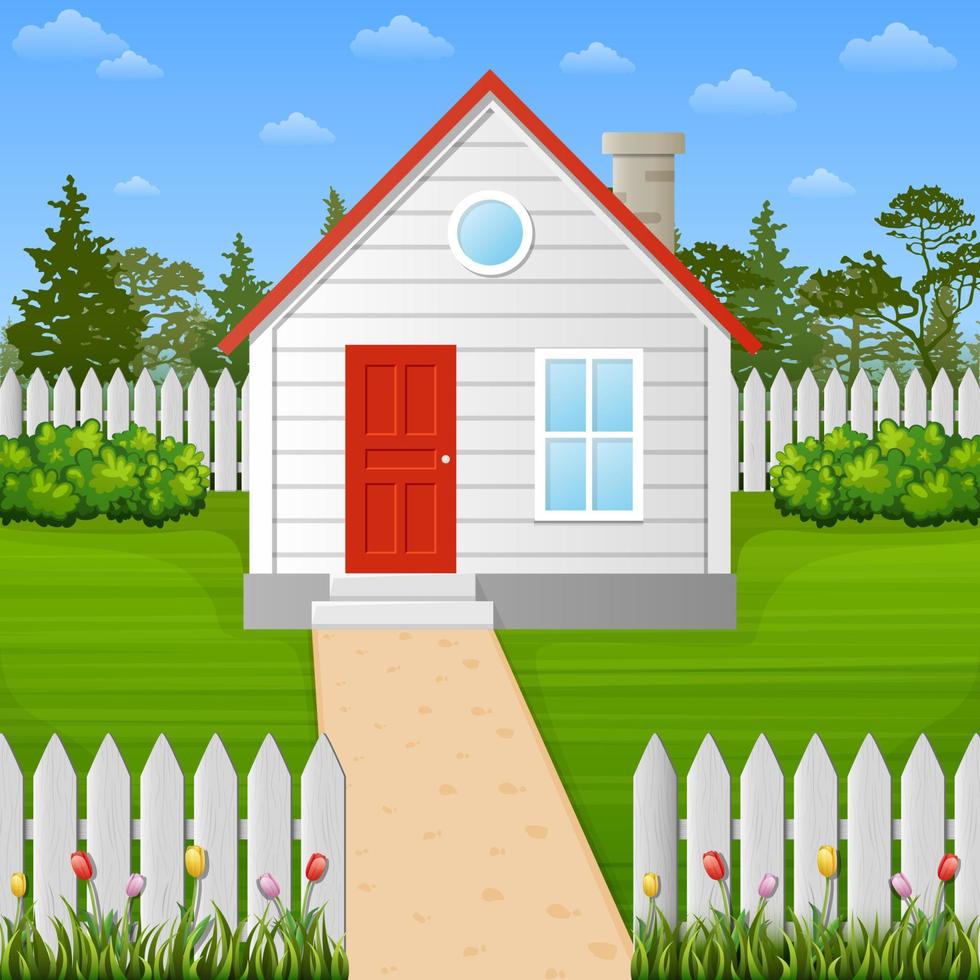 Vector illustration of Mountain landscape with family house on blue sky background