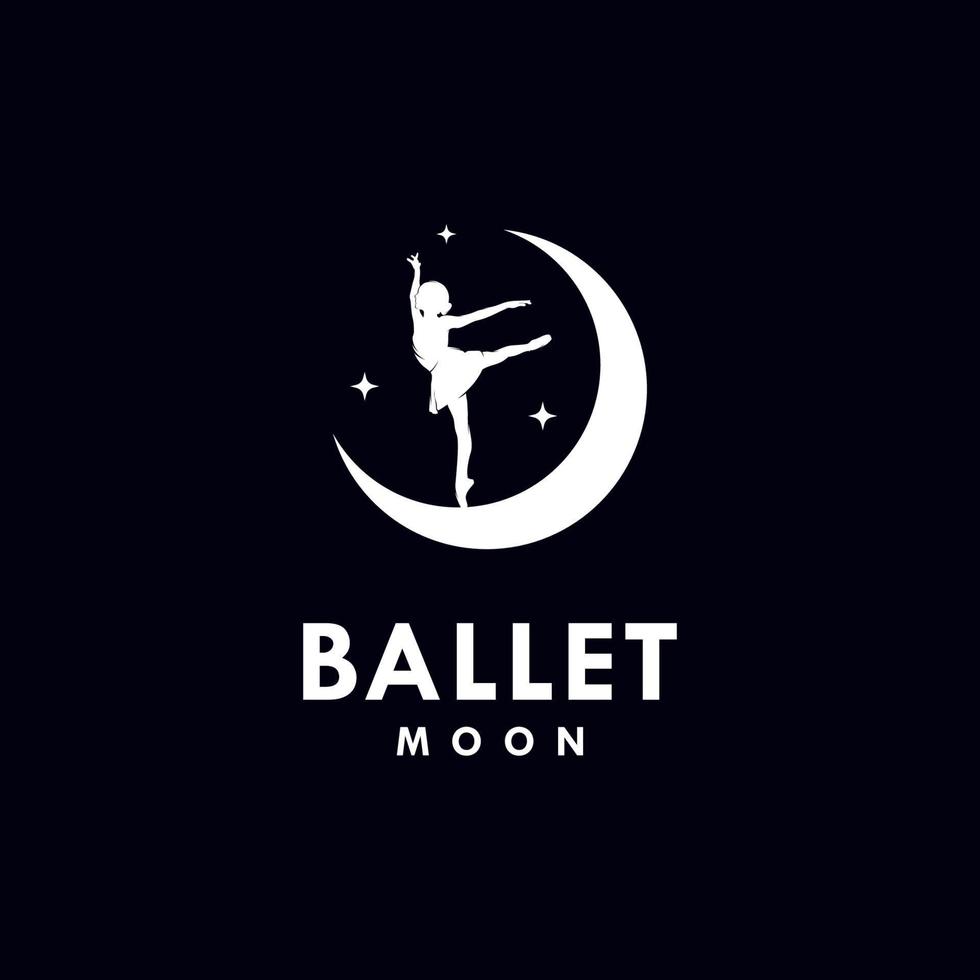 Ballerina in the moon with stars logo design template vector