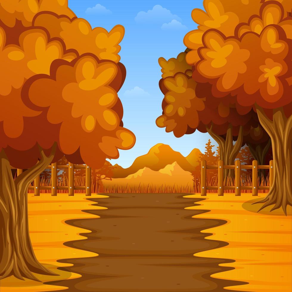 Vector illustration of Autumn landscape with mountains and trees