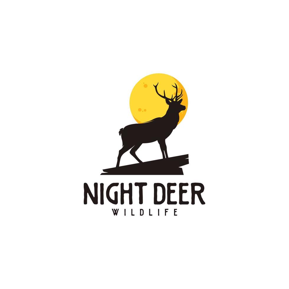 ciervo nocturno con diseño de logotipo de símbolo de luna vector