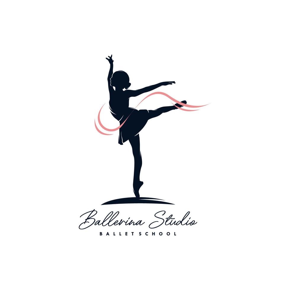 Ballerina with ribbon logo design template vector