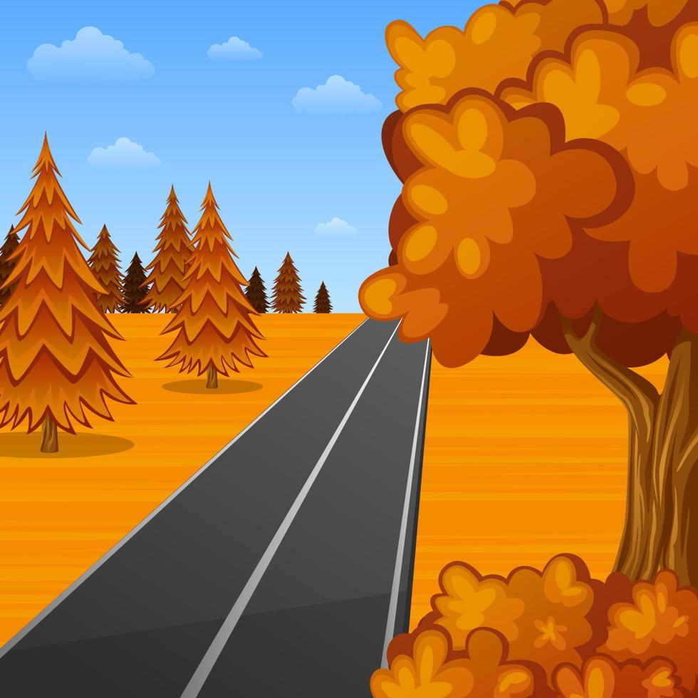 Vector illustration of Autumn landscape with mountains and trees